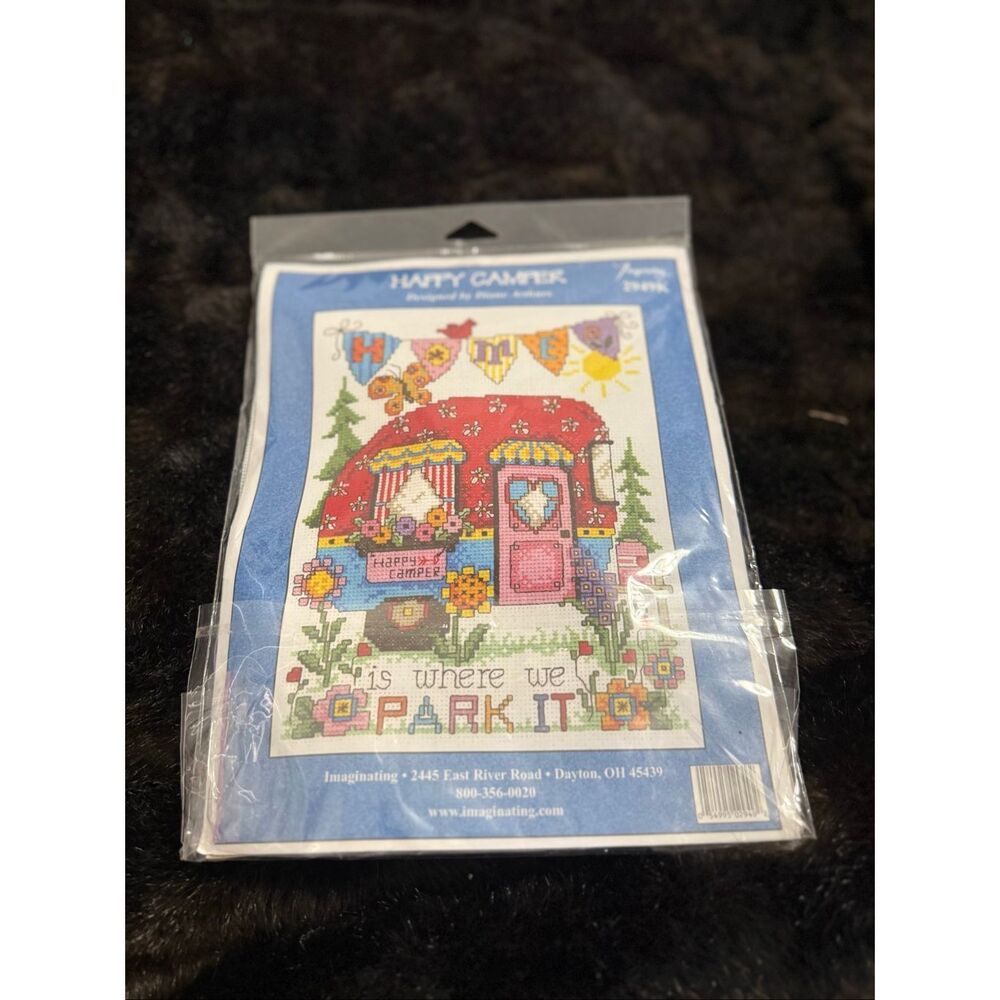 M & R Technologies Happy Camper Counted Cross Stitch Kit, By the yard, White